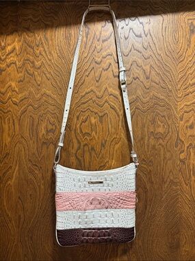Brahmin Pink White Brown Croc-Embossed Crossbody Bag